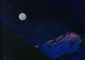 Stor måne en tidlig morgen mellom Stavekollen og Flathornet (33x24 cm)
